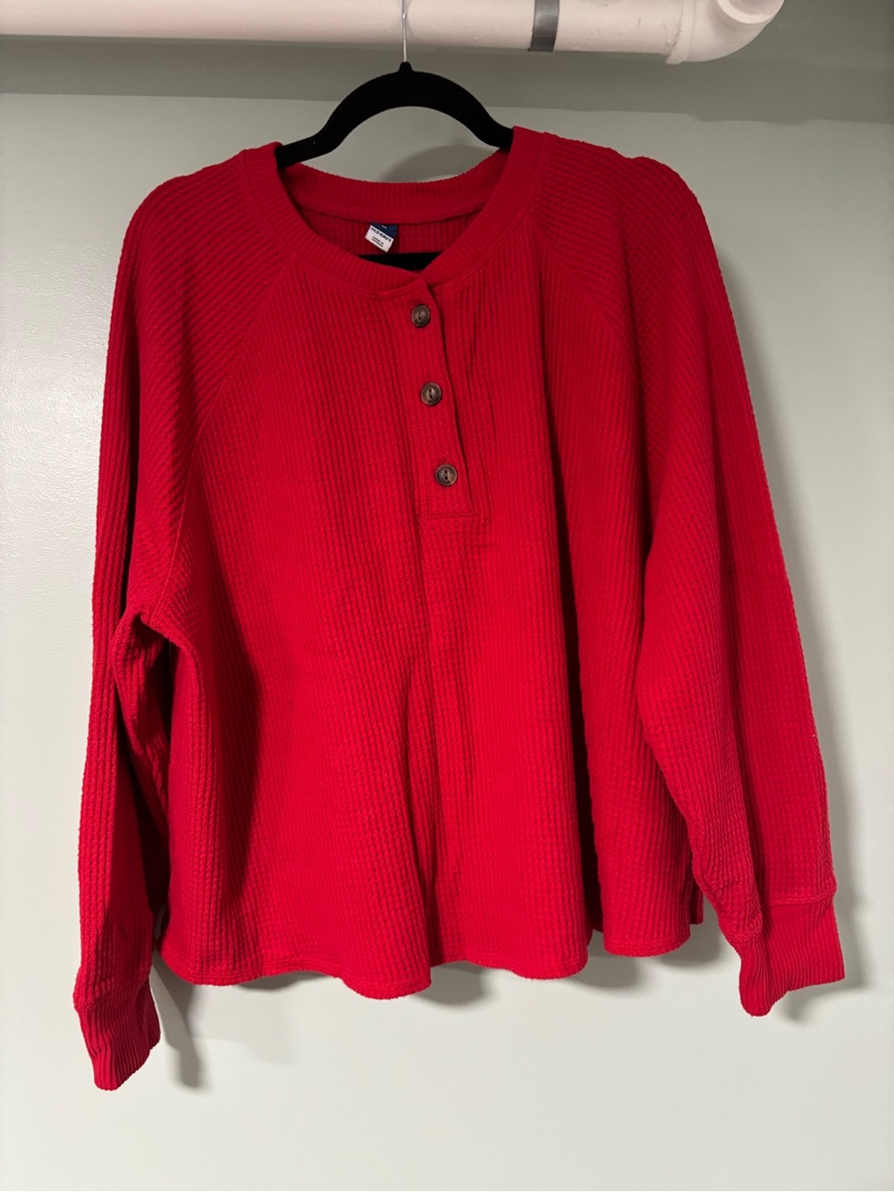 Old Navy Red Waffle-Knit Henley Crop Top